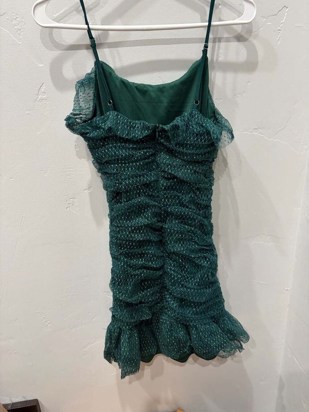 Lulus Green Mesh Ruched Ruffle Mini Dress - Picture 3 of 4